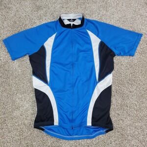 Canari Mens Medium Blue Black White Full Zip Cycling Jersey Shirt Short Sleeve